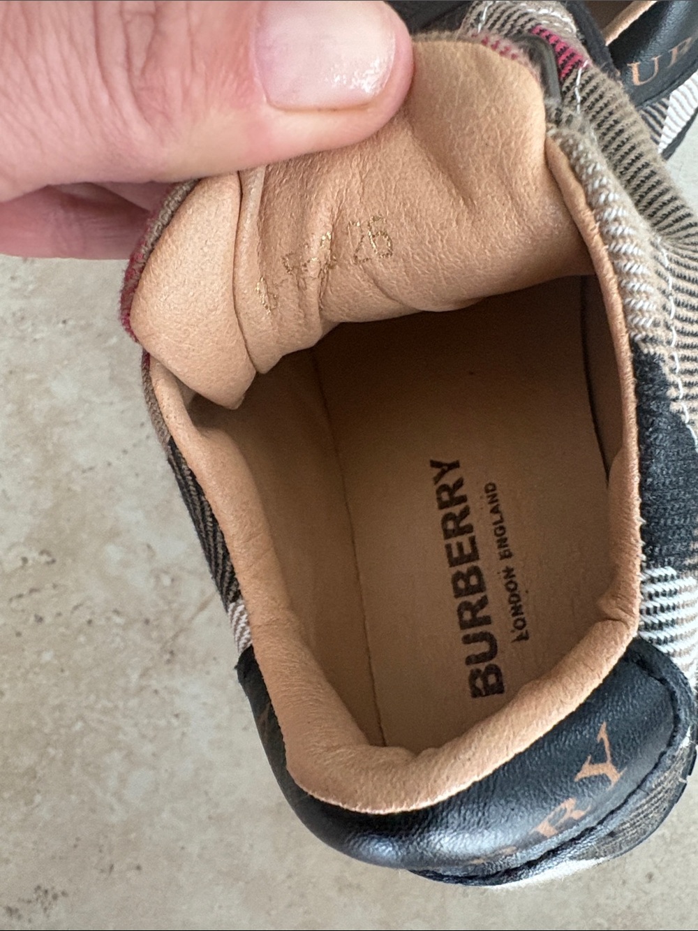 Burberry Kids Plaid Velcro Sneakers in Beige, Black and Pink - Picture 5 of 5